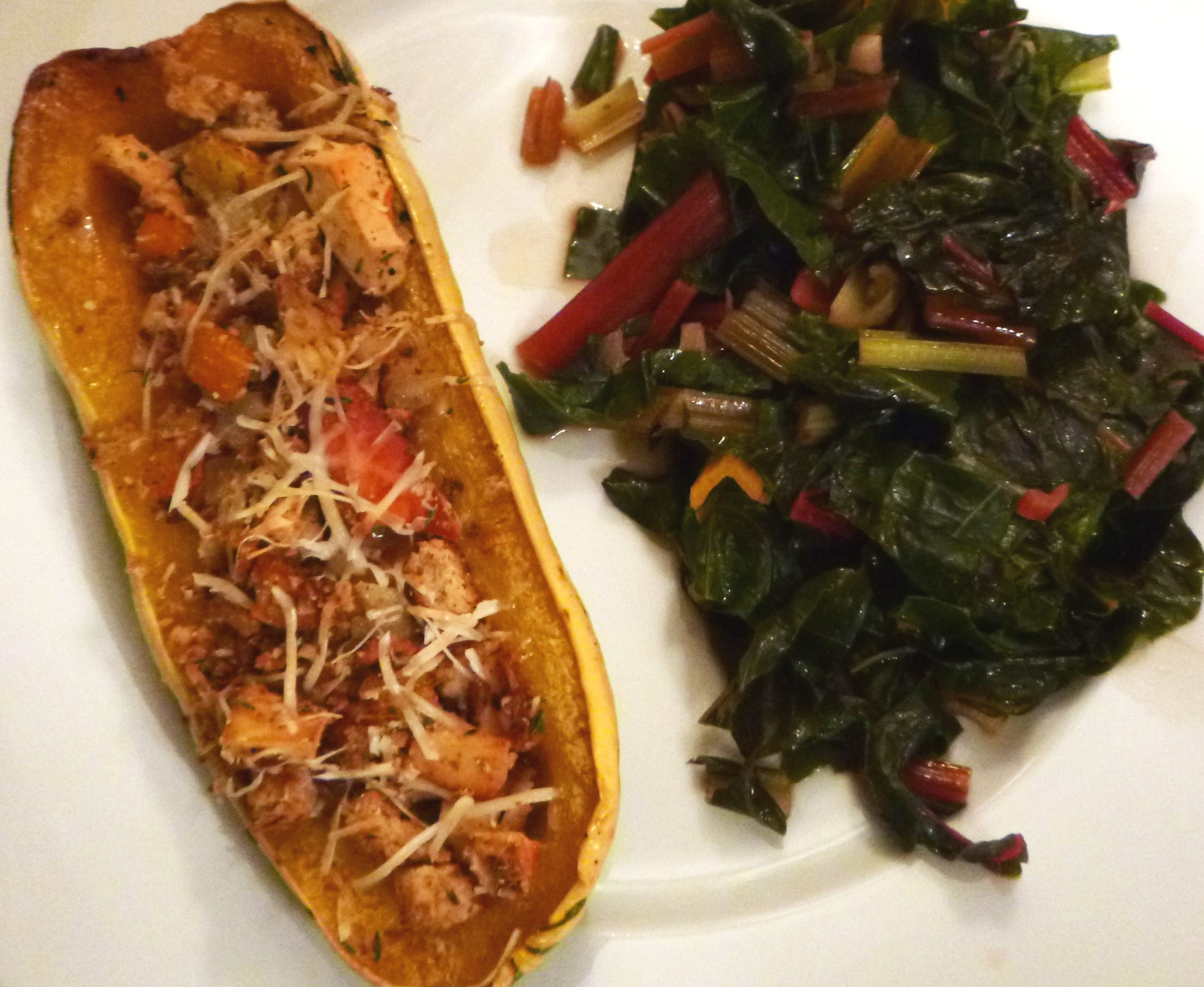 Read more about the article Mushroom-stuffed Delicata Squash with Braised Swiss Chard