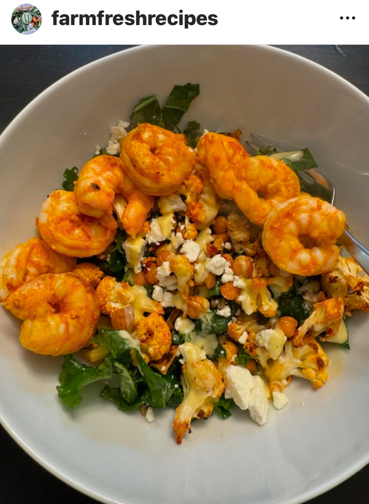 Read more about the article Kale Salad w/Harissa Roasted Cauliflower, Chickpeas, and Tahini Lemon Dressing